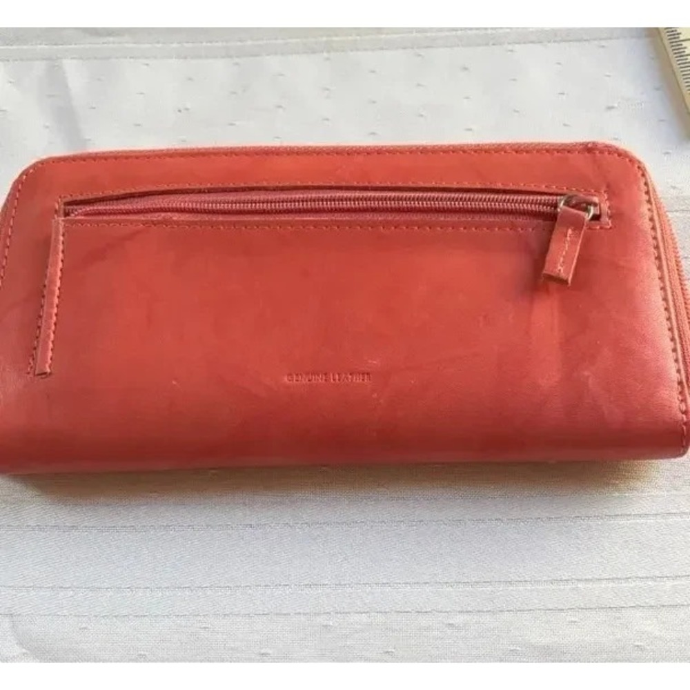Vintage Coral Leather Zip-Around Wallet
